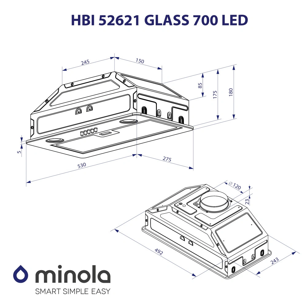 Вытяжка полновстраиваемая Minola HBI 52621 WH GLASS 700 LED original9 Вытяжка полновстраиваемая Minola HBI 52621 WH GLASS 700 LED original9