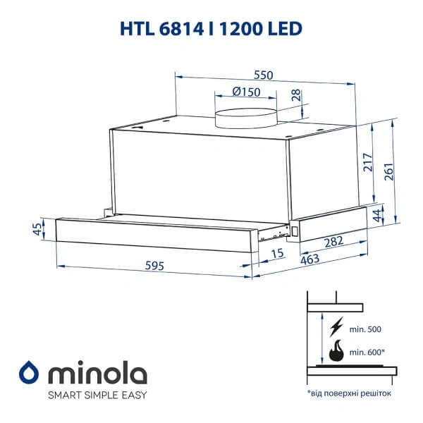 Вытяжка MINOLA HTL 6614 WH 1000 LED original5 Вытяжка MINOLA HTL 6614 WH 1000 LED original5