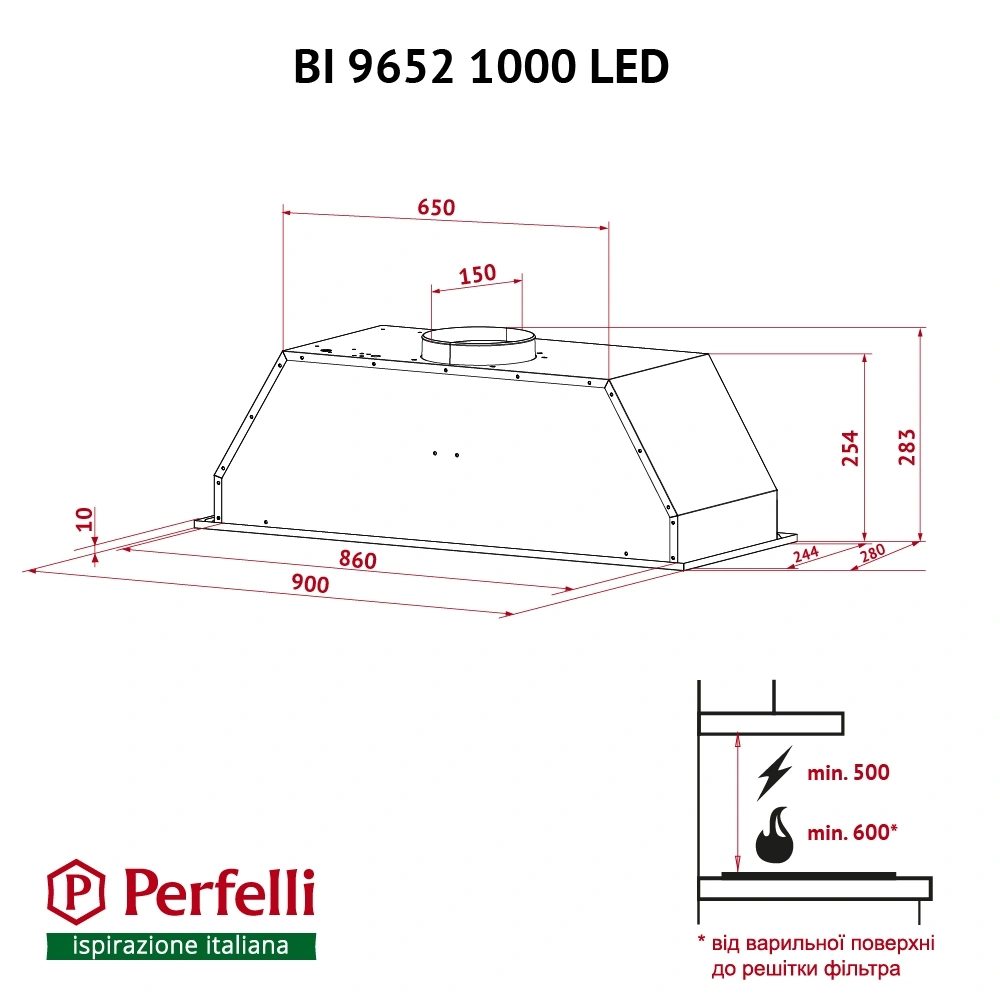 Вытяжка полновстраиваемая Perfelli BI 9652 I 1000 LED original10 Вытяжка полновстраиваемая Perfelli BI 9652 I 1000 LED original10