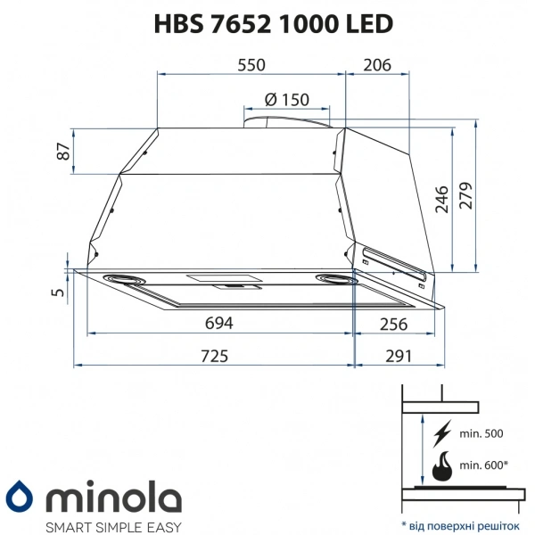 Вытяжка полновстраиваемая Minola HBS 7652 WH 1000 LED original11 Вытяжка полновстраиваемая Minola HBS 7652 WH 1000 LED original11