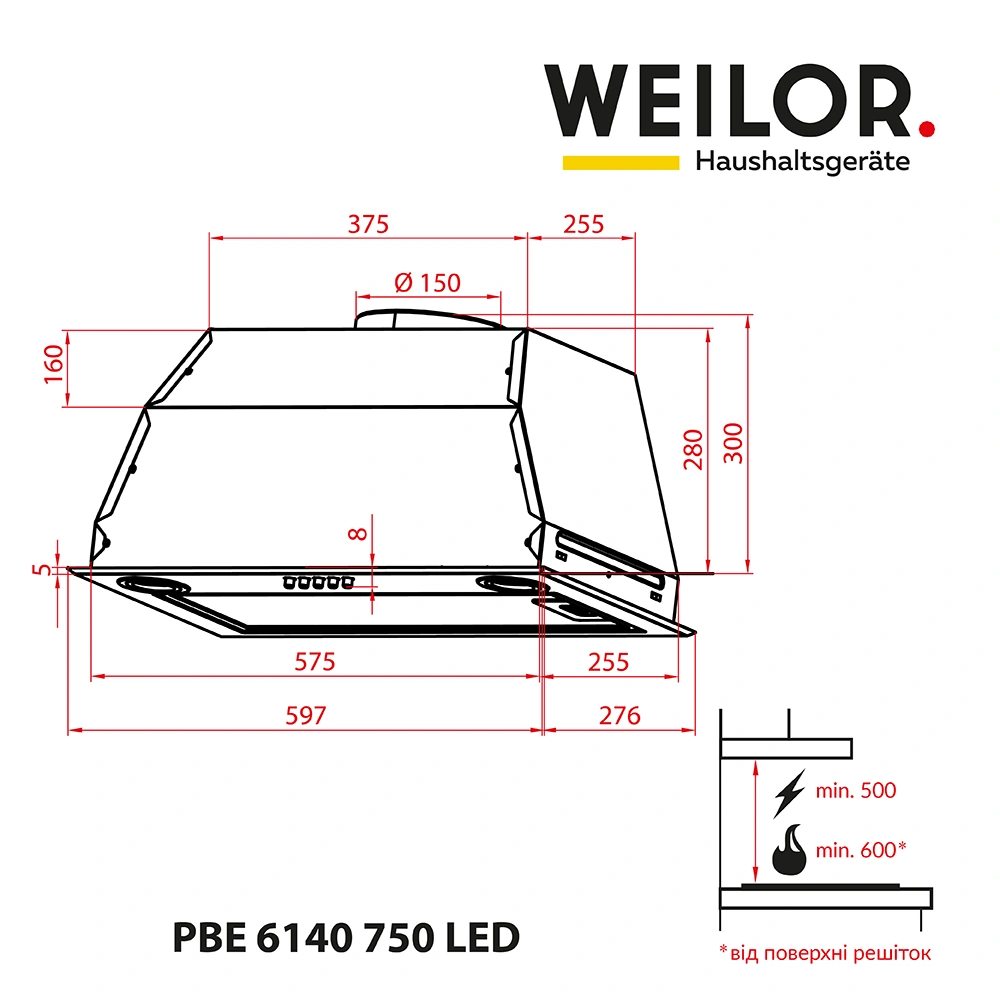Вытяжка полновстраиваемая WEILOR PBE 6140 SS 750 LED original5 Вытяжка полновстраиваемая WEILOR PBE 6140 SS 750 LED original5