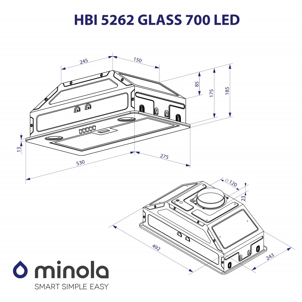 Полновстраиваемая вытяжка  Minola HBI 5262 BL GLASS 700 LED original9 Полновстраиваемая вытяжка  Minola HBI 5262 BL GLASS 700 LED original9
