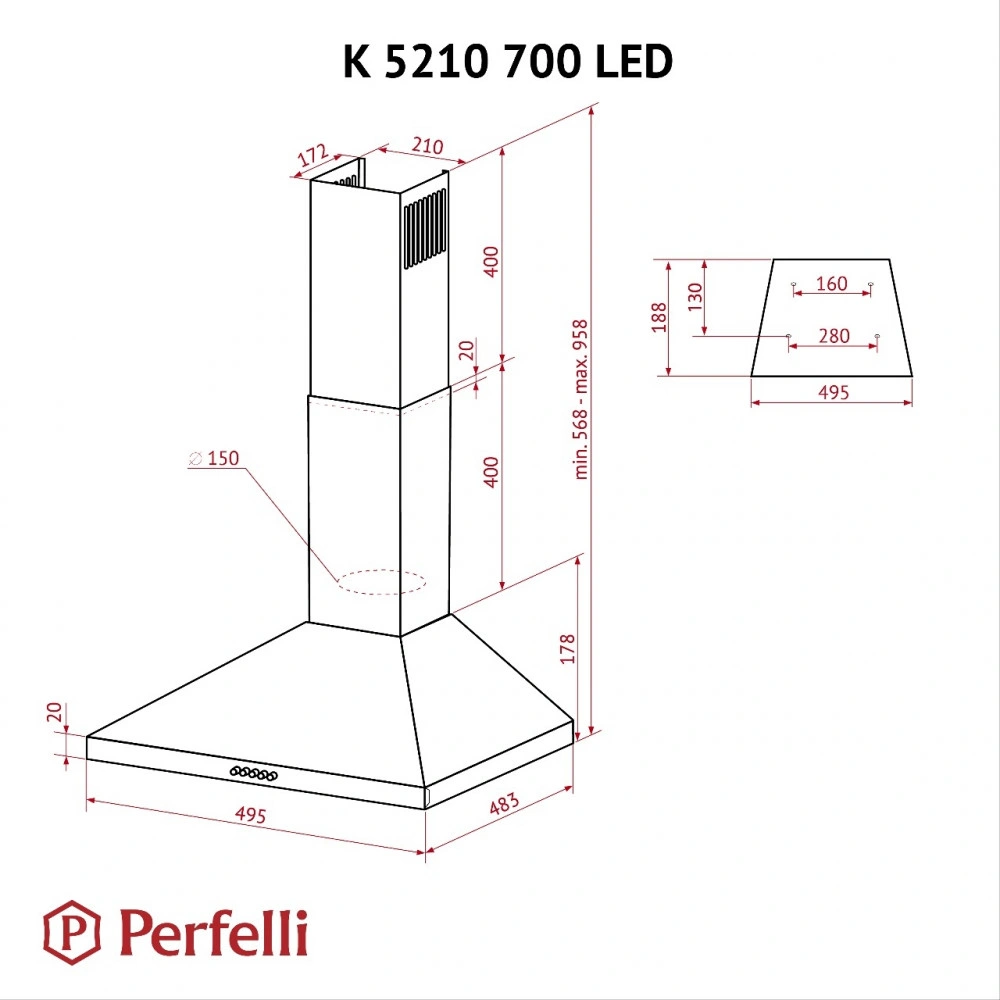 Вытяжка купольная Perfelli K 5210 BL 700 LED original10 Вытяжка купольная Perfelli K 5210 BL 700 LED original10