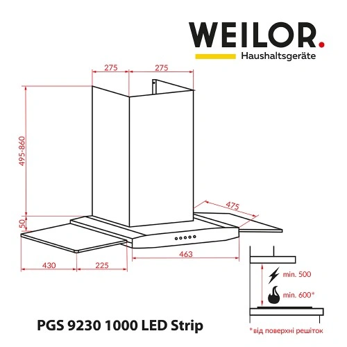 Вытяжка WEILOR PGS 9230 IG 1000 LED Strip original6 Вытяжка WEILOR PGS 9230 IG 1000 LED Strip original6