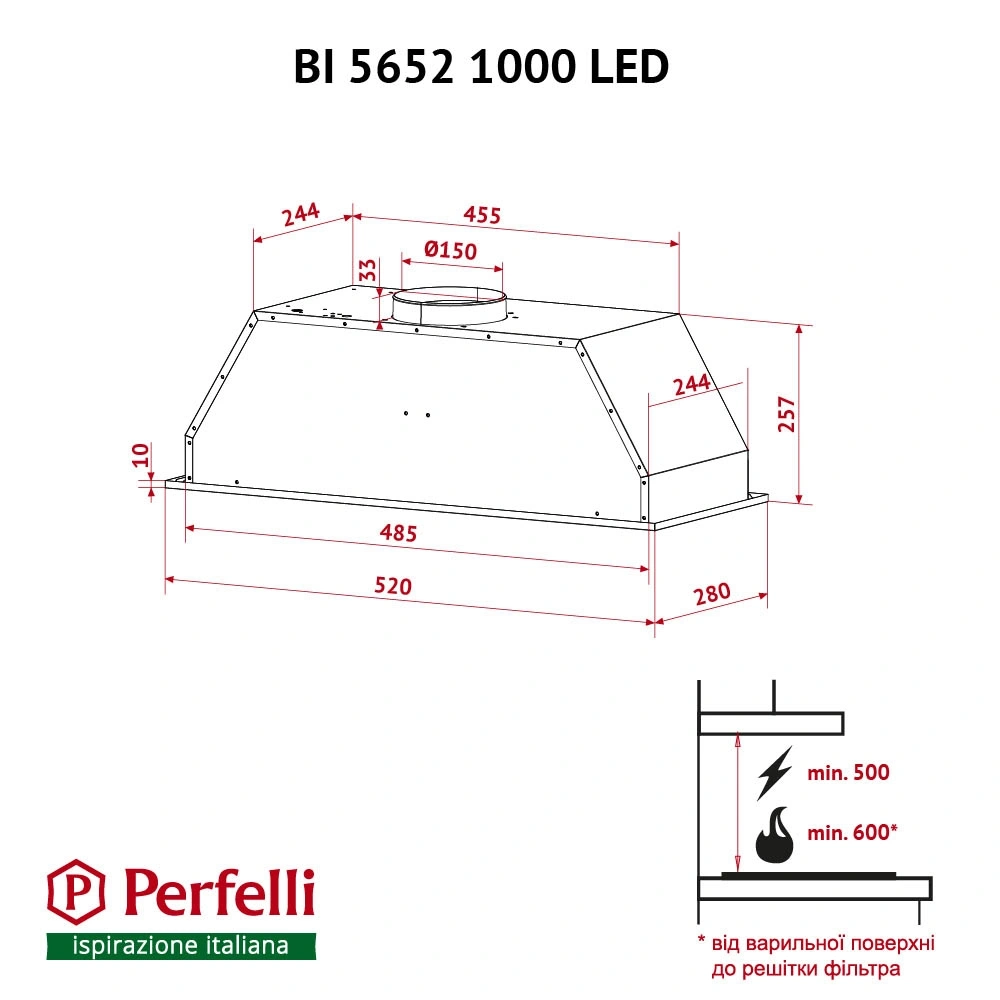 Вытяжка полновстраиваемая Perfelli BI 5652 BL 1000 LED original11 Вытяжка полновстраиваемая Perfelli BI 5652 BL 1000 LED original11