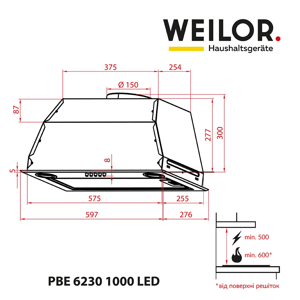 Вытяжка полновстраиваемая WEILOR PBE 6230 SS 1000 LED original8 Вытяжка полновстраиваемая WEILOR PBE 6230 SS 1000 LED original8