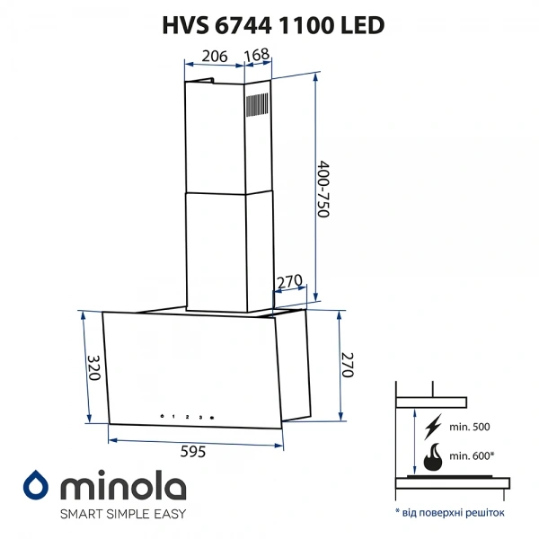 Вытяжка Minola HVS 6744 WH 1100 LED original6 Вытяжка Minola HVS 6744 WH 1100 LED original6