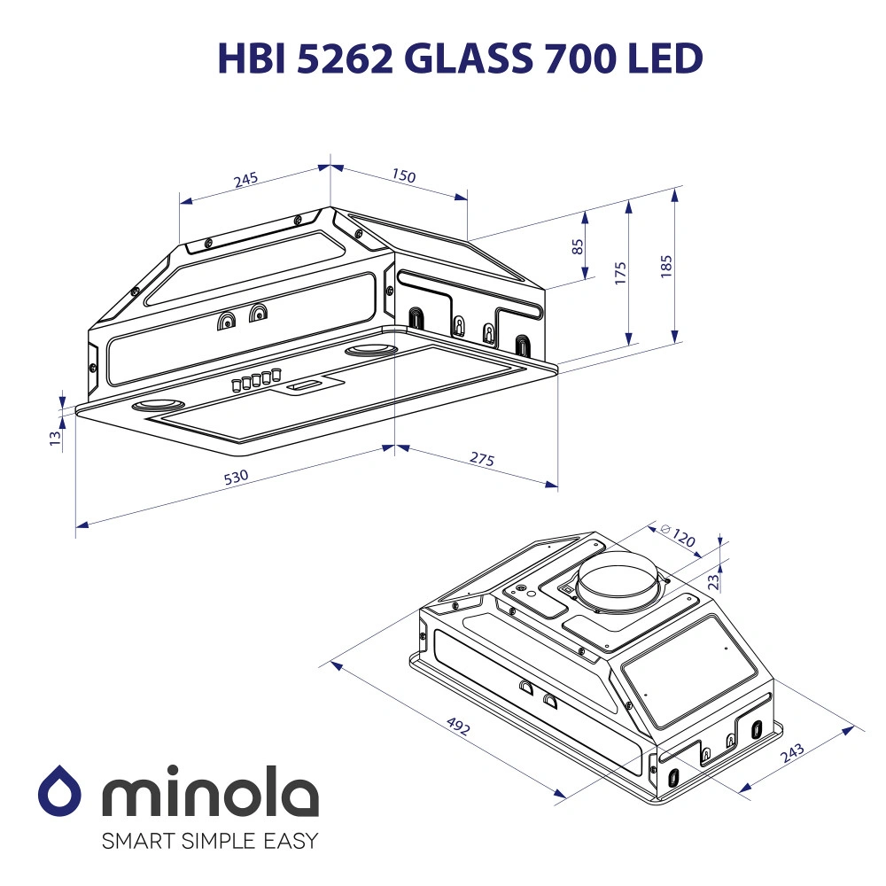 Полновстраиваемая вытяжка Minola HBI 5262 GR GLASS 700 LED original9 Полновстраиваемая вытяжка Minola HBI 5262 GR GLASS 700 LED original9