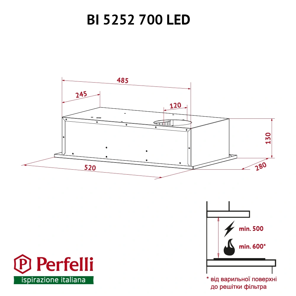Вытяжка полновстраиваемая Perfelli BI 5252 WH 700 LED original12 Вытяжка полновстраиваемая Perfelli BI 5252 WH 700 LED original12