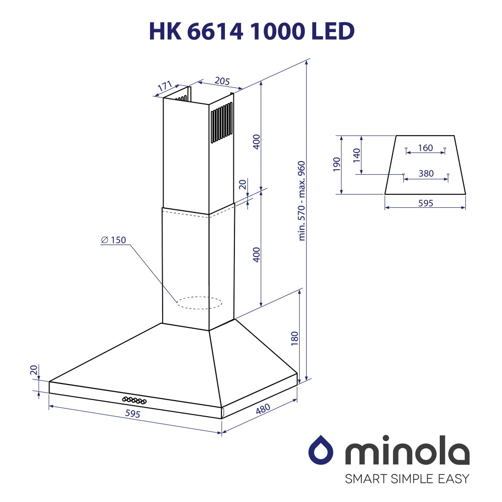 Вытяжка купольная Minola HK 6614 WH 1000 LED original10 Вытяжка купольная Minola HK 6614 WH 1000 LED original10