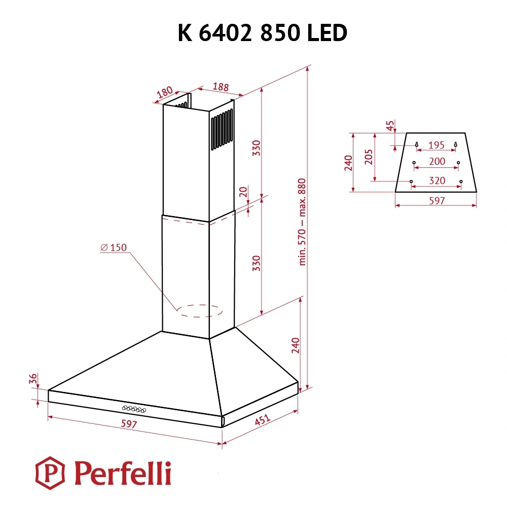Вытяжка Perfelli K 6402 SG 850 LED original10 Вытяжка Perfelli K 6402 SG 850 LED original10
