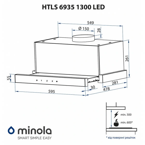 Вытяжка MINOLA HTLS 6935 WH 1300 LED original6 Вытяжка MINOLA HTLS 6935 WH 1300 LED original6