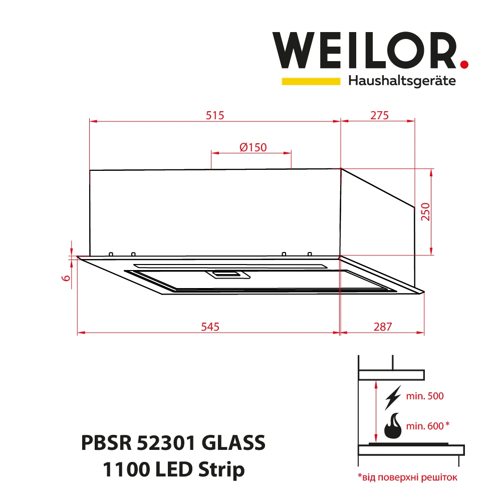 Вытяжка полновстраиваемая WEILOR PBSR 52301 GLASS BL 1100 LED Strip original8 Вытяжка полновстраиваемая WEILOR PBSR 52301 GLASS BL 1100 LED Strip original8