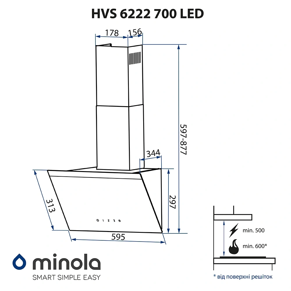 Вытяжка Minola HVS 6222 BL/INOX 700 LED original13 Вытяжка Minola HVS 6222 BL/INOX 700 LED original13