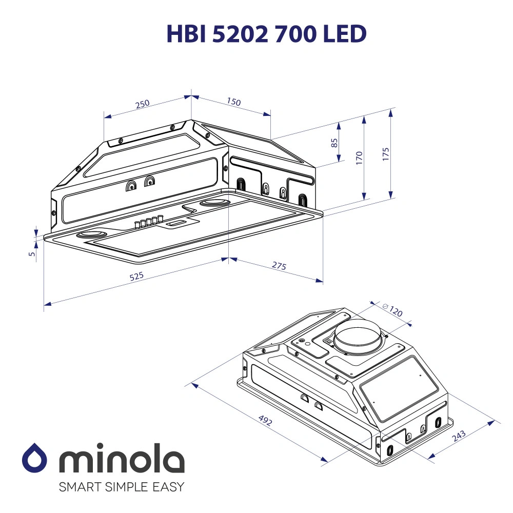Вытяжка полновстраиваемая Minola HBI 5202 GR 700 LED original9 Вытяжка полновстраиваемая Minola HBI 5202 GR 700 LED original9