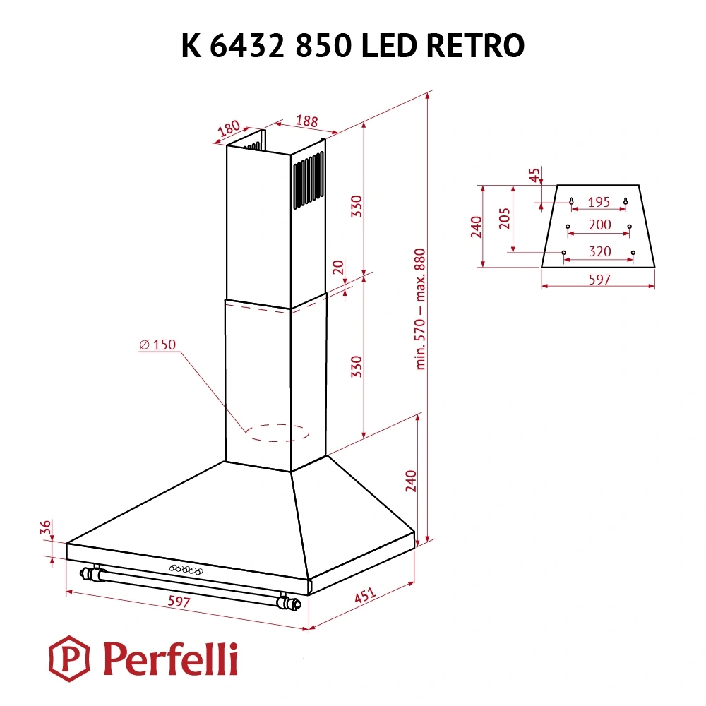 Вытяжка Perfelli K 6432 WH 850 LED RETRO original10 Вытяжка Perfelli K 6432 WH 850 LED RETRO original10
