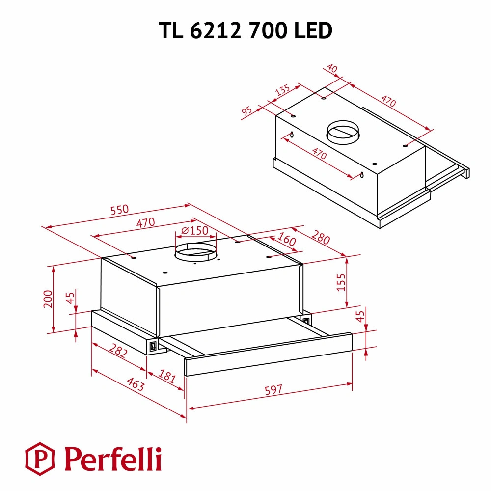 Вытяжка телескопическая Perfelli TL 6212 WH 700 LED original12 Вытяжка телескопическая Perfelli TL 6212 WH 700 LED original12